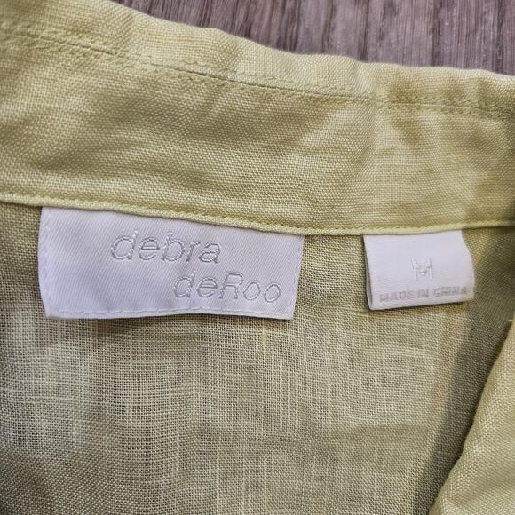 Debra DeRoo Linen Tunic Top Womens M Lime Green Balloon Sleeve Lagenlook Boho - Picture 6 of 8